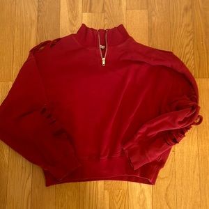 Emma & Sam red distressed zip hoodie